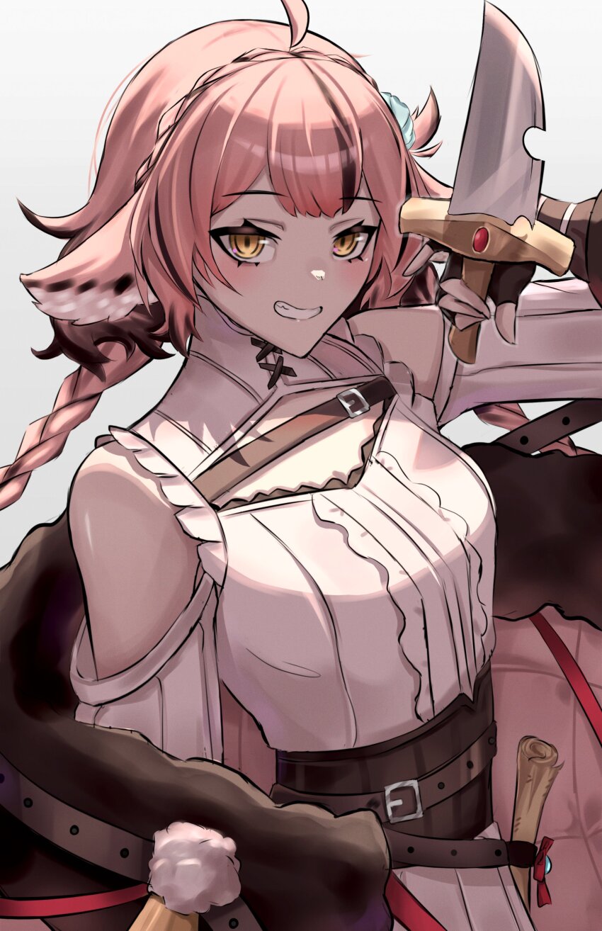 1girl, absurdres, ahoge, animal_ears, black_gloves, black_hair, braid, center_frills