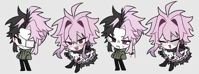2boys, ahoge, black_eyes, black_hair, black_shoes, blood, blood_on_clothes, chibi