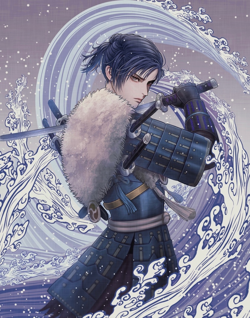 1boy, armor, blue_hair, brown_eyes, closed_mouth, commentary_request, felix_hugo_fraldarius, felix_hugo_fraldarius_(timeskip)