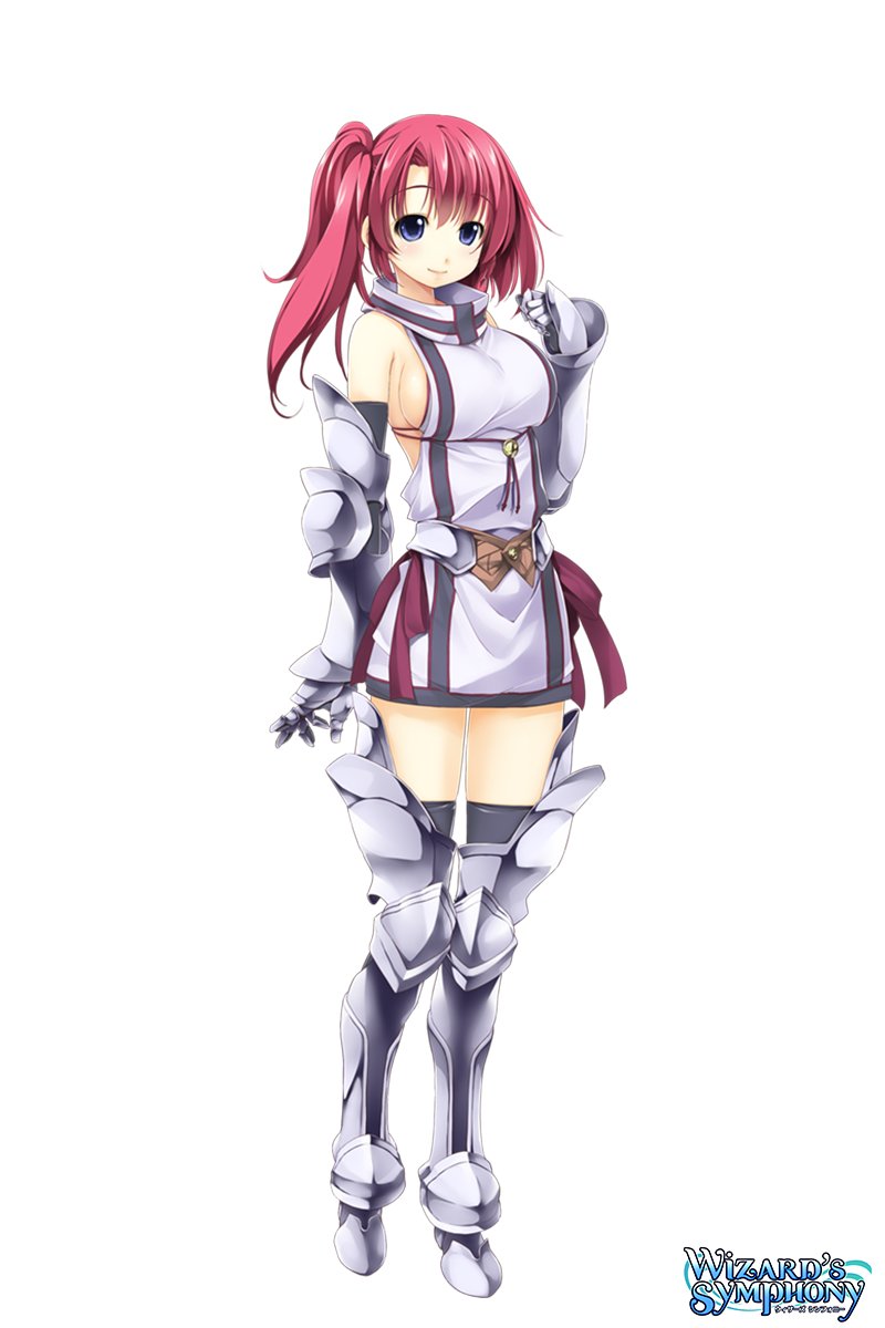 1girl, armor, atelier-moo, bare_shoulders, blue_eyes, breasts, closed_mouth, copyright_logo