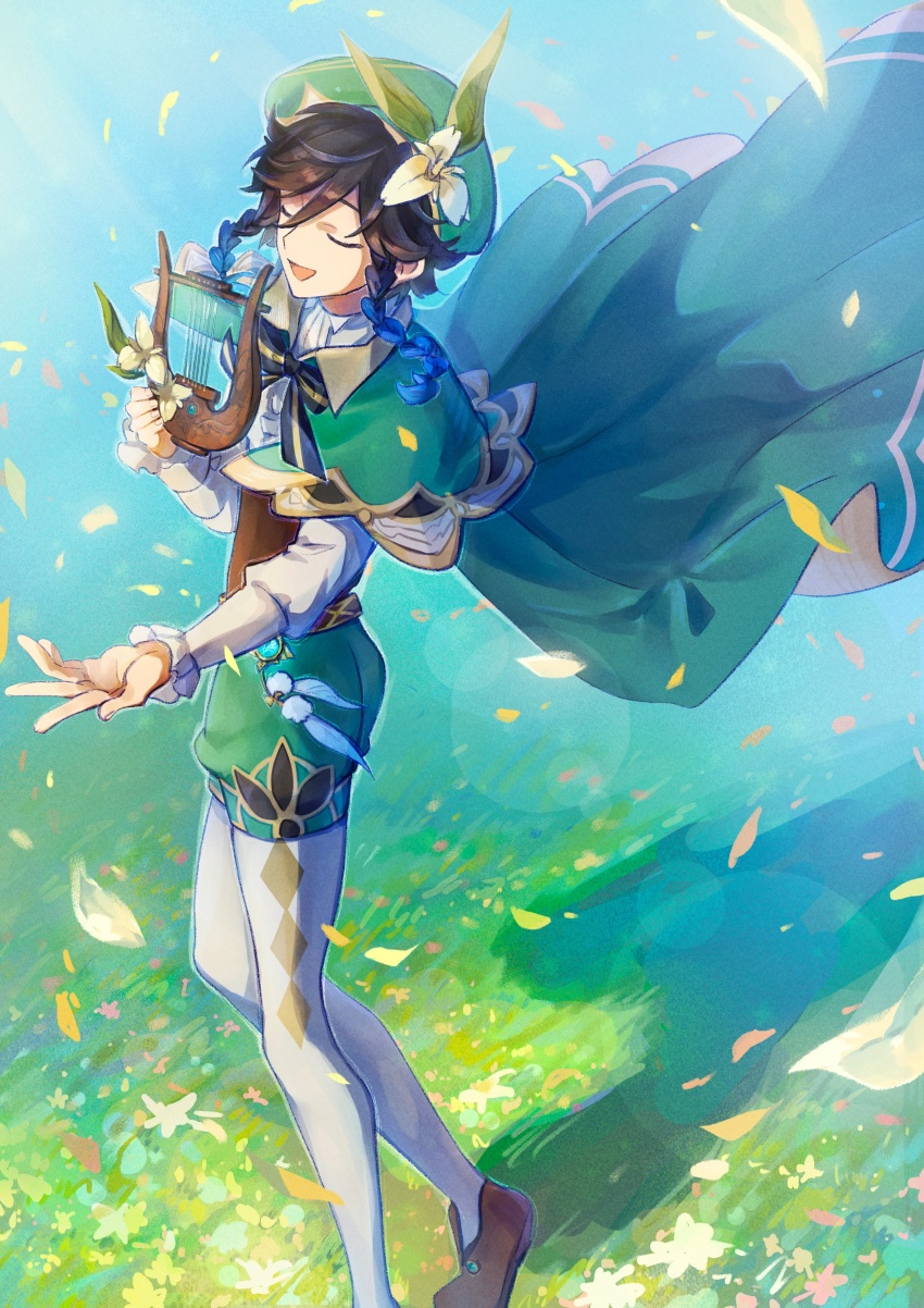 1boy, :d, absurdres, beret, black_bow, black_bowtie, black_hair, blue_hair