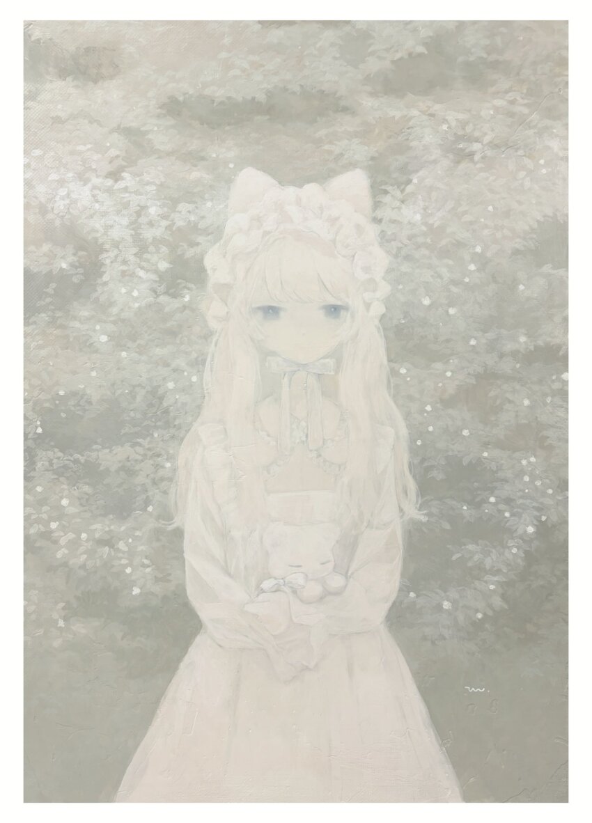 1girl, animal_ears, border, bow, bowtie, dress, flat_chest, green_background