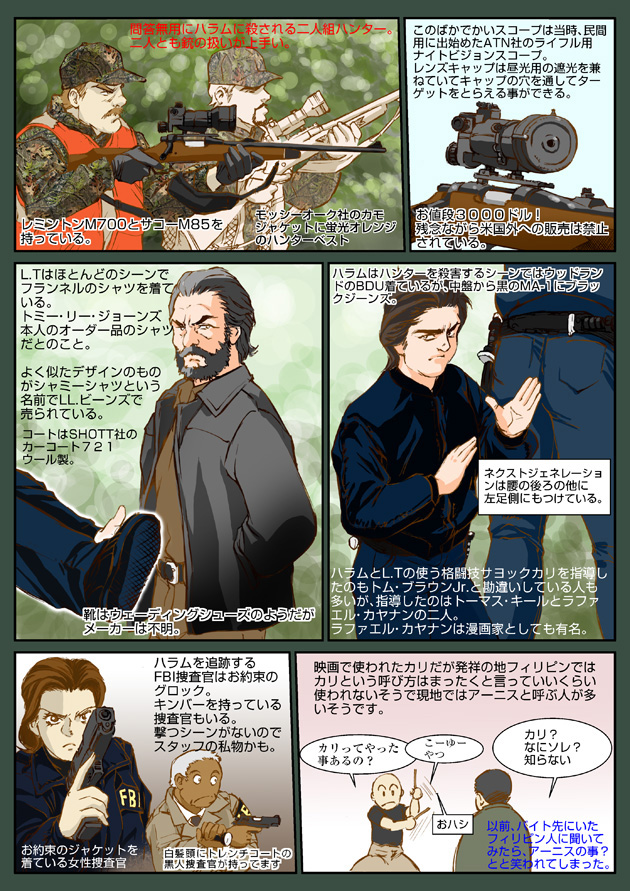 6+boys, aaron_hallam, beard, bolt-action_rifle, bolt_action, brown_hair, dark-skinned_male, dark_skin, english_text, facial_hair, grey_hair, gun, handgun, japanese_text, knife, multiple_boys, mustache, muta_koji, pistol, remington_arms, remington_model_700, rifle, sheath, sig_p220/p226, sig_sauer, sniper_rifle, story_time_(muta_koji), the_hunted, translation_request, weapon, weapon_focus, weapon_name, weapon_profile, winchester_model_70, winchester_repeating_arms_company