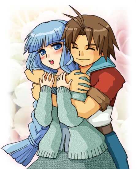 antenna_hair, artist_request, blue_eyes, blue_hair, blunt_bangs, blush, braid, brown_hair