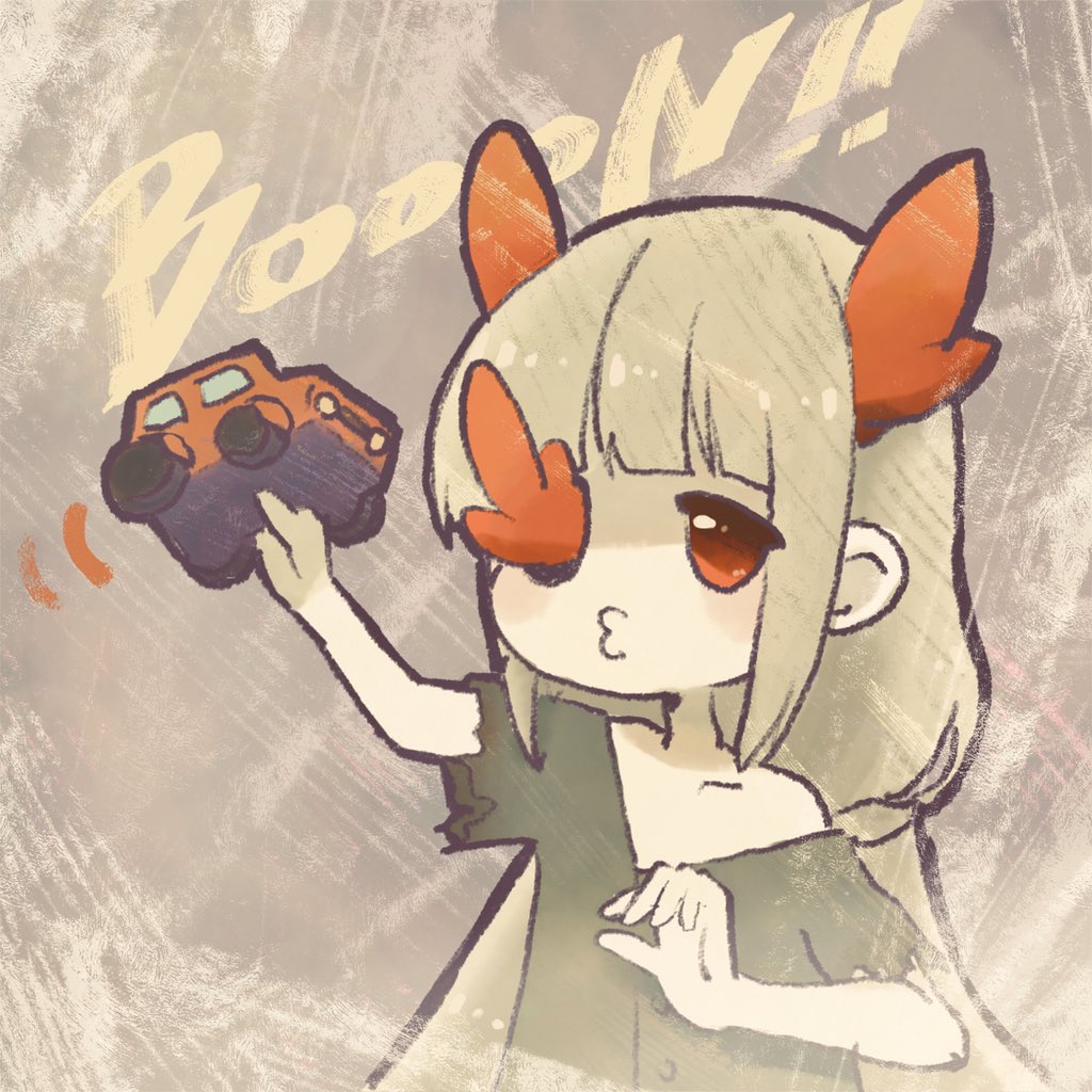 1girl, arm_up, brown_background, brown_hair, commentary_request, dress, green_dress, holding