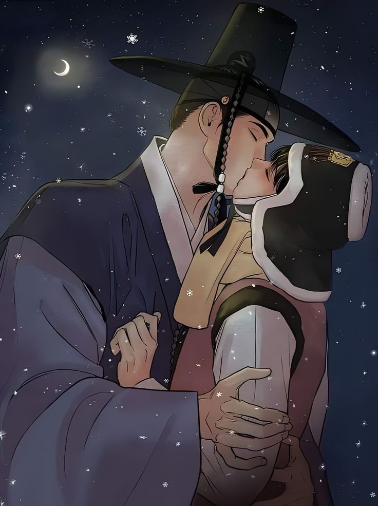 2boys, baek_nakyum, black_hair, closed_eyes, kiss, long_hair, multiple_boys, painter_of_the_night_(manhwa), yaoi, yoon_seungho