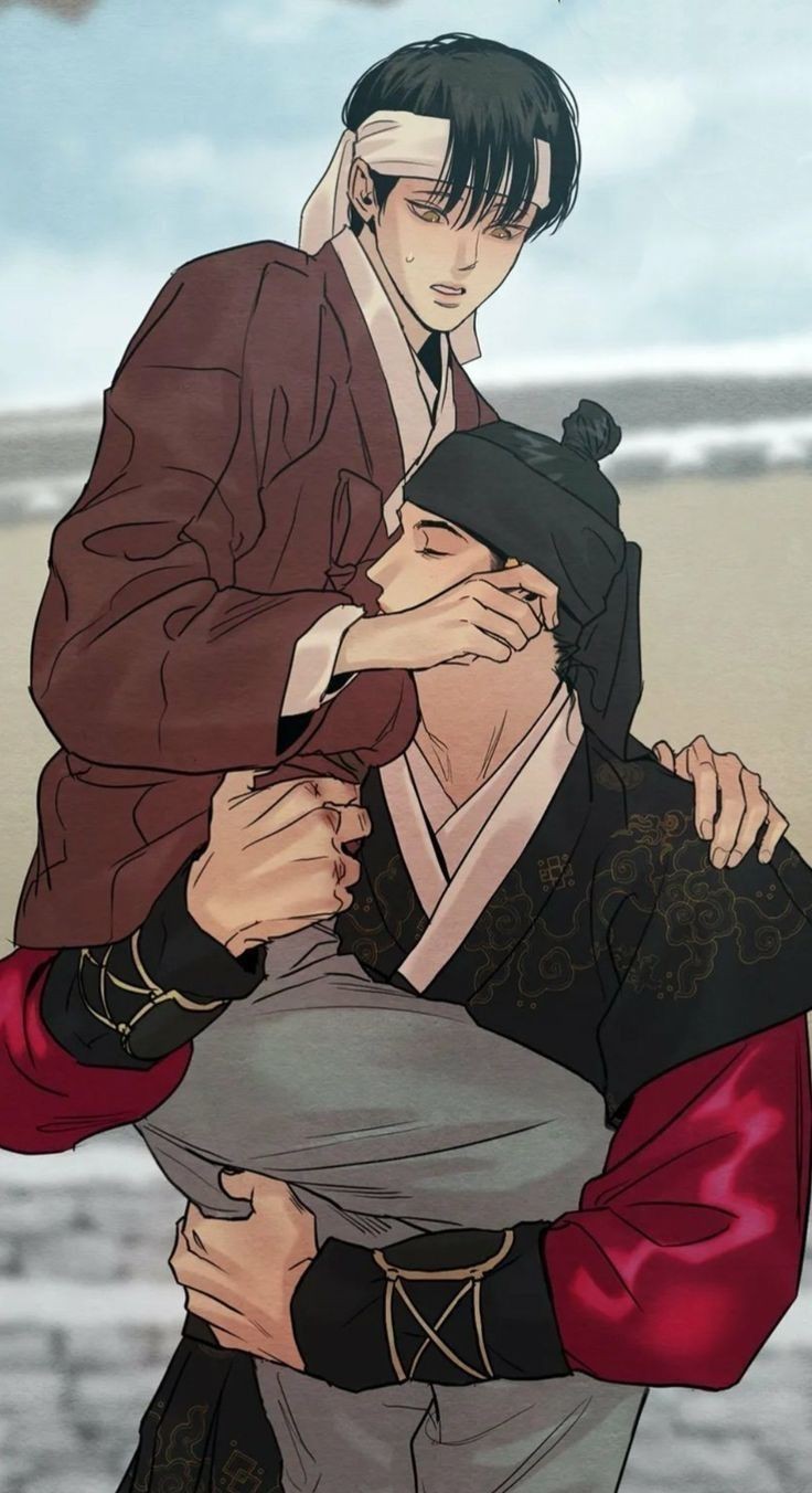 2boys, baek_nakyum, black_hair, highres, long_hair, multiple_boys, painter_of_the_night_(manhwa), yoon_seungho