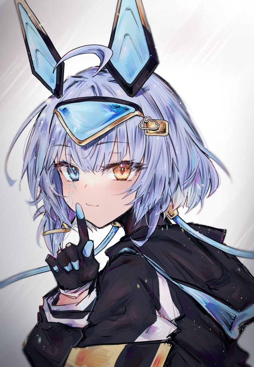 1girl, absurdres, ahoge, animal_ears, black_gloves, black_jacket, blue_eyes, blue_hair