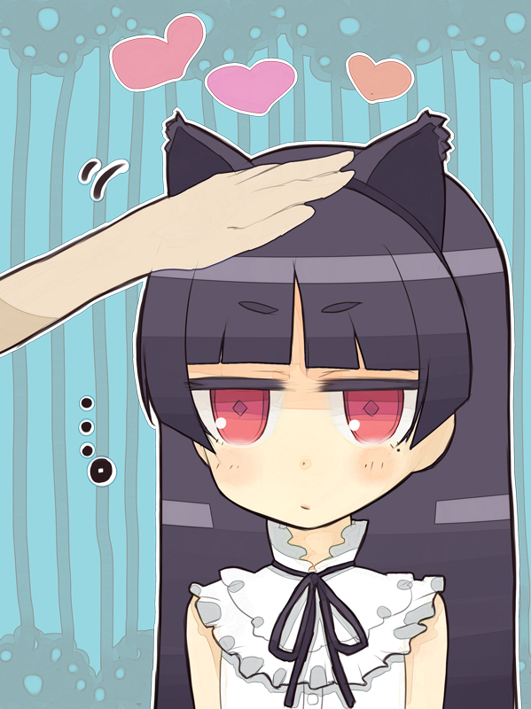 ..., 1girl, animal_ears, black_hair, blunt_bangs, cat_ears, completely_unamused, gokou_ruri