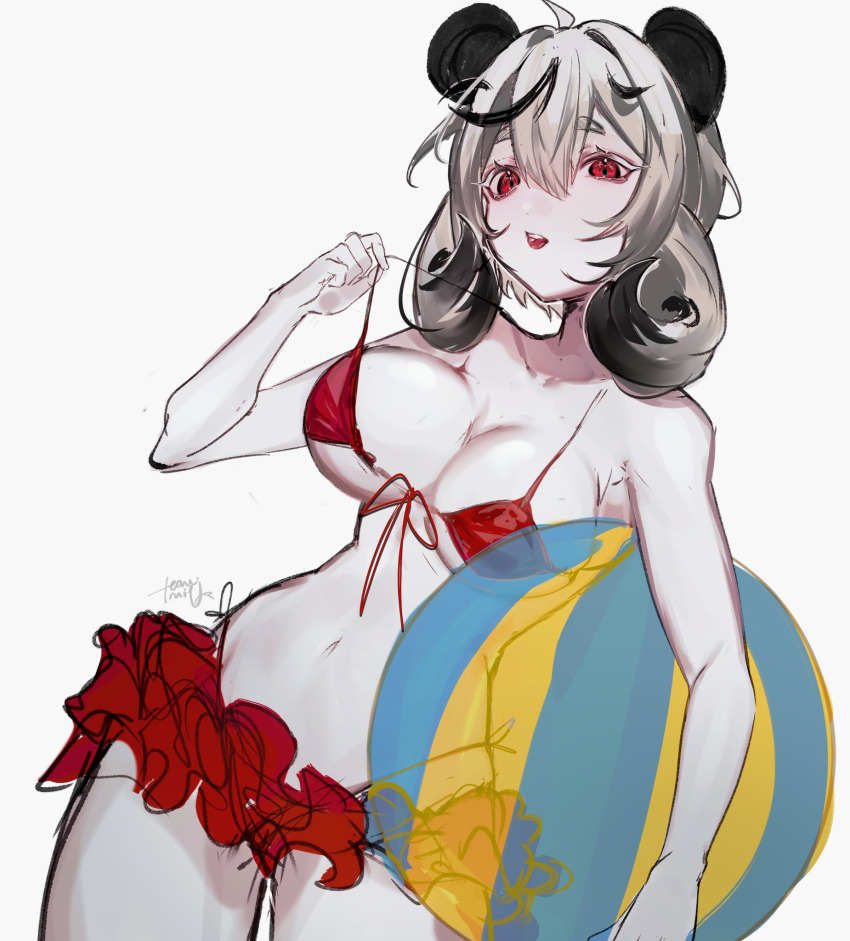 1girl, animal_ears, grey_hair, highres, multicolored_hair, papulive, red_eyes, rineko_(vtuber)