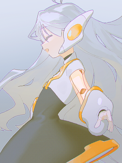 1girl, aiobahn, android_girl_(aiobahn), black_dress, circle_skirt, closed_eyes, commentary, cowboy_shot