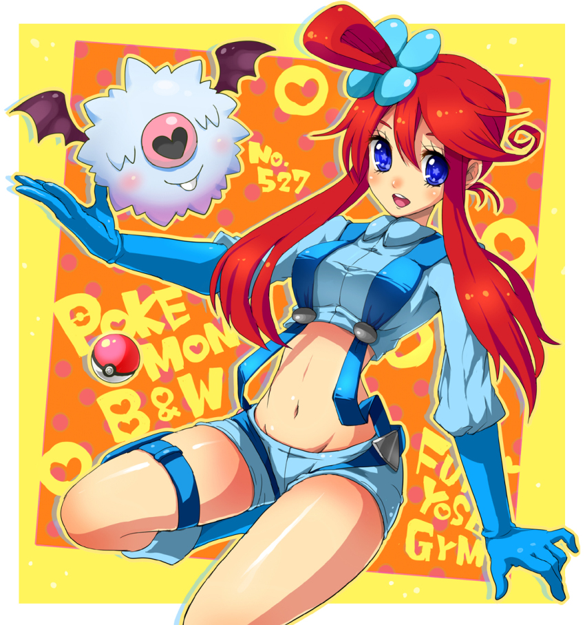 10s, 1girl, bad_id, blue_eyes, blue_footwear, boots, gen_5_pokemon, gloves