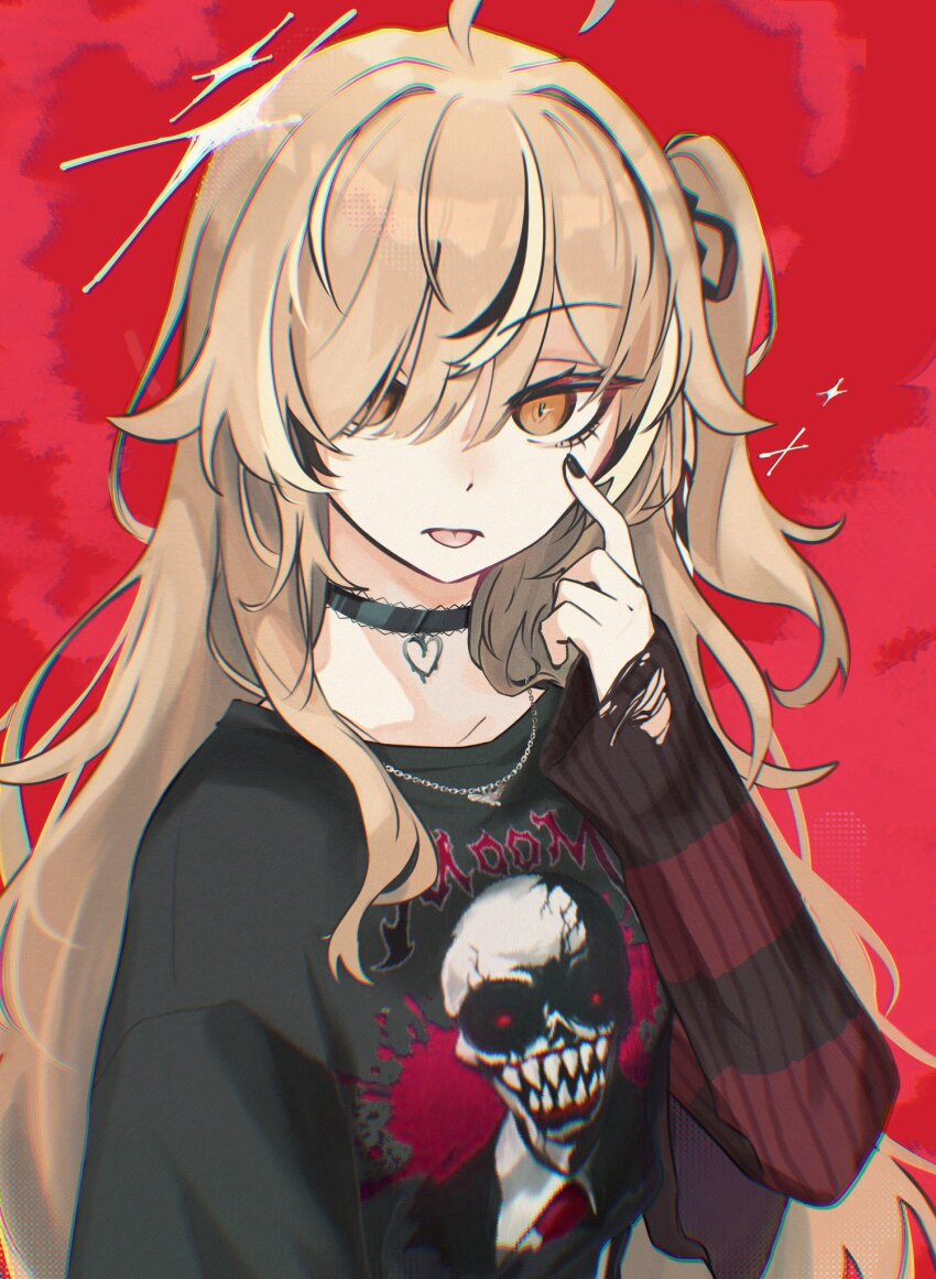 1girl, ahoge, akanbe, black_choker, black_hair, black_ribbon, black_shirt, black_sweater