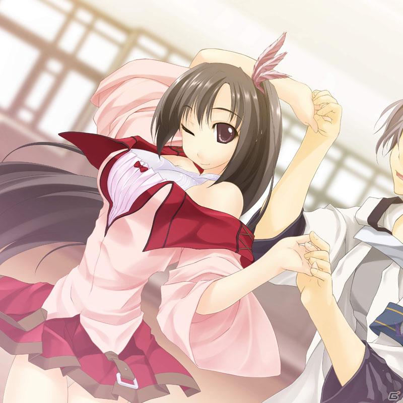 1boy, 1girl, atelier-moo, bare_shoulders, black_hair, breasts, closed_mouth, cowboy_shot