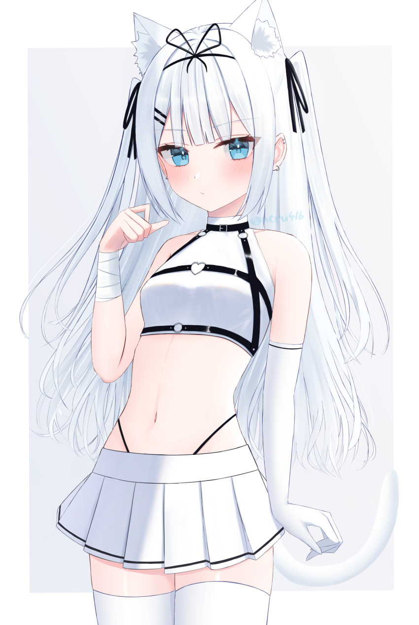 1girl, absurdres, animal_ear_fluff, animal_ears, black_choker, black_ribbon, blue_eyes, blunt_bangs