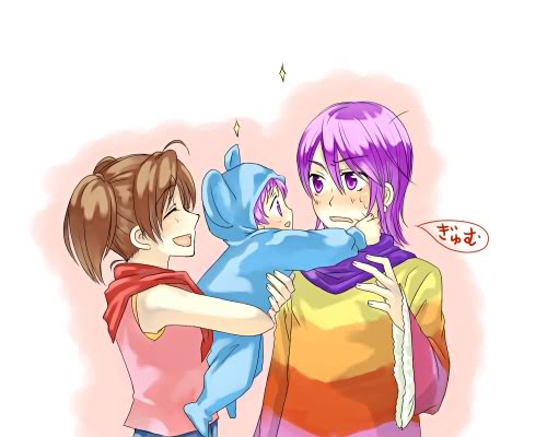 ahoge, artist_request, baby, brown_hair, closed_eyes, harvest_moon, if_they_mated, jamie_(harvest_moon)