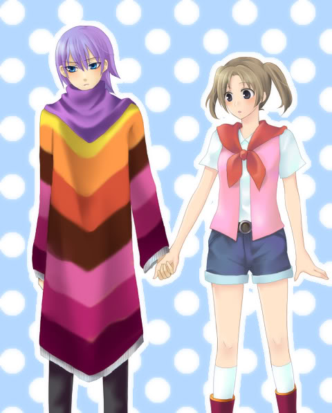 artist_request, blue_eyes, brown_eyes, brown_hair, harvest_moon, jamie_(harvest_moon), poncho, purple_hair