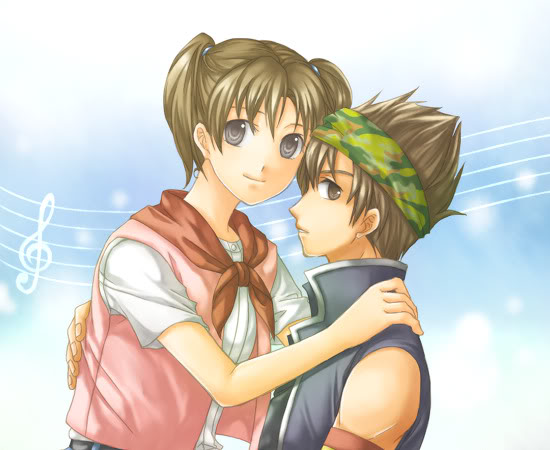 artist_request, brown_eyes, brown_hair, grey_eyes, harvest_moon, kurt_(harvest_moon), tagme, tina_(bokujou_monogatari), twintails