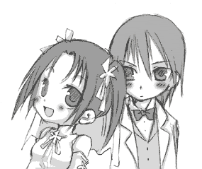 artist_request, bride, dress, harvest_moon, jamie_(harvest_moon), lowres, monochrome, tina_(bokujou_monogatari)