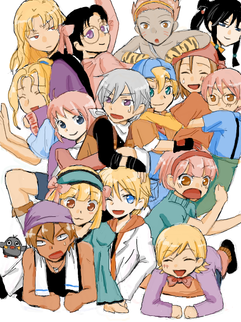 6+boys, 6+girls, alisa_(harvest_moon), bird, blonde_hair, chelsea_(harvest_moon), denny_(harvest_moon), elliot_(harvest_moon)