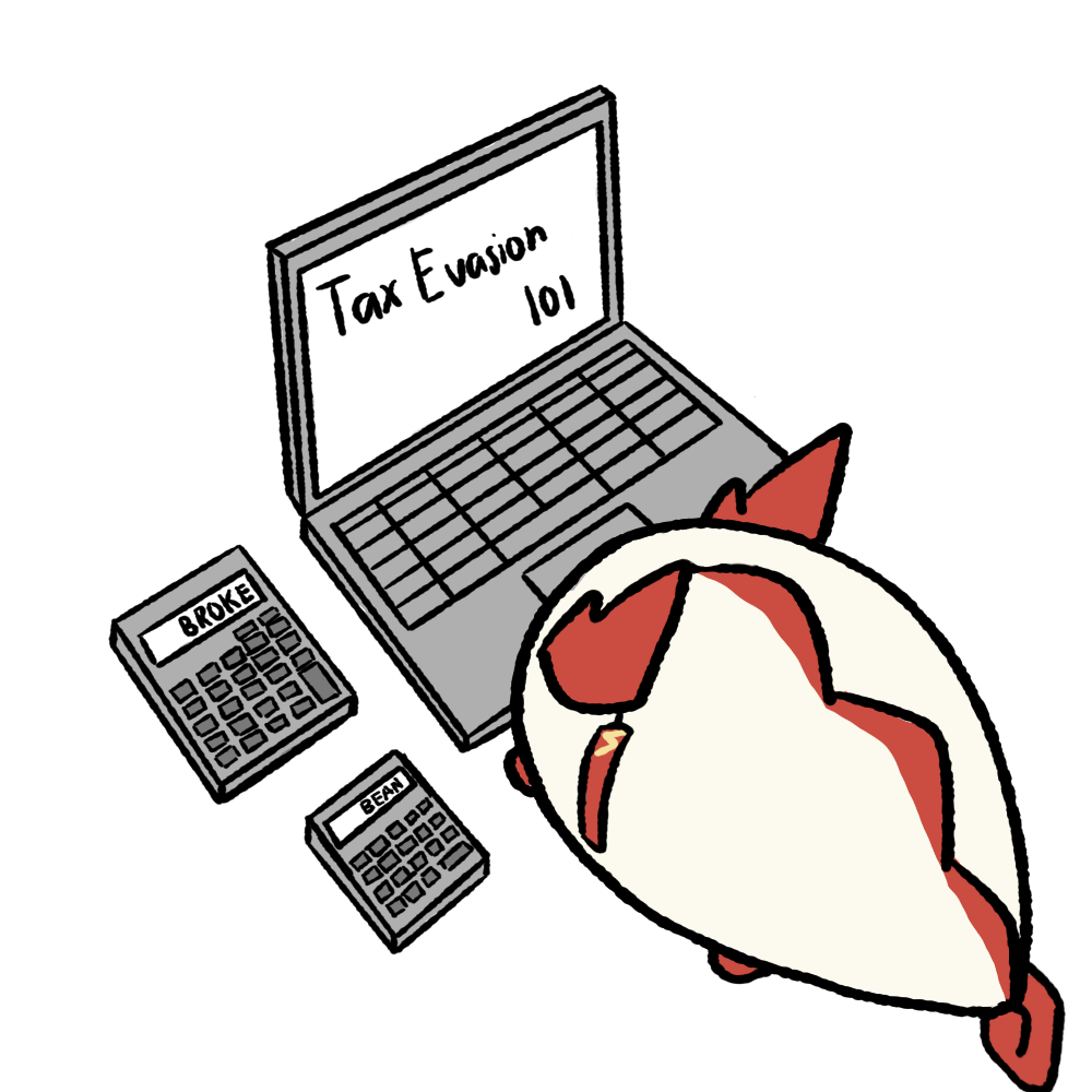 1girl, animalization, arknights, calculator, commentary, computer, dragon_bean_(arknights), english_commentary, english_text, fire, flame-tipped_tail, laptop, nian_(arknights), simple_background, solo, tail, white_background, zedchan