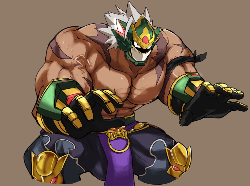 1boy, 96_gatefield, abs, ame-no-tadikarao_(n-innocence), armband, belt, biceps, brown_background