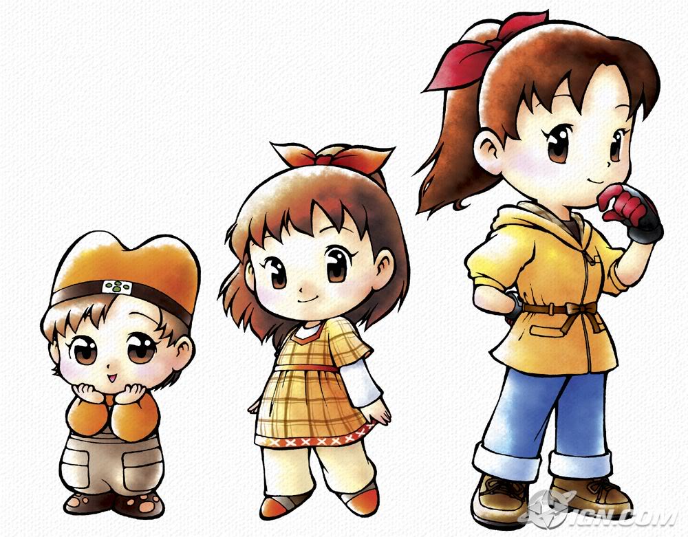 1girl, age_progression, brown_eyes, brown_hair, child, female_focus, full_body, harvest_moon, jack's_daughter, lineup, multiple_views, official_art, shoes, simple_background, standing, tagme, toddler, white_background
