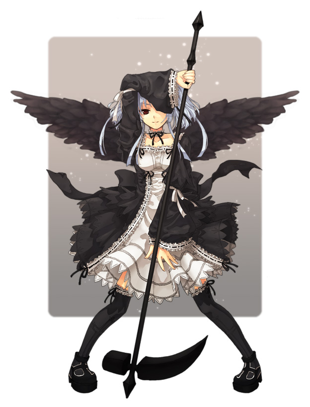10s, 1girl, bad_id, bad_pixiv_id, black_thighhighs, black_wings, blue_hair, dark_angel