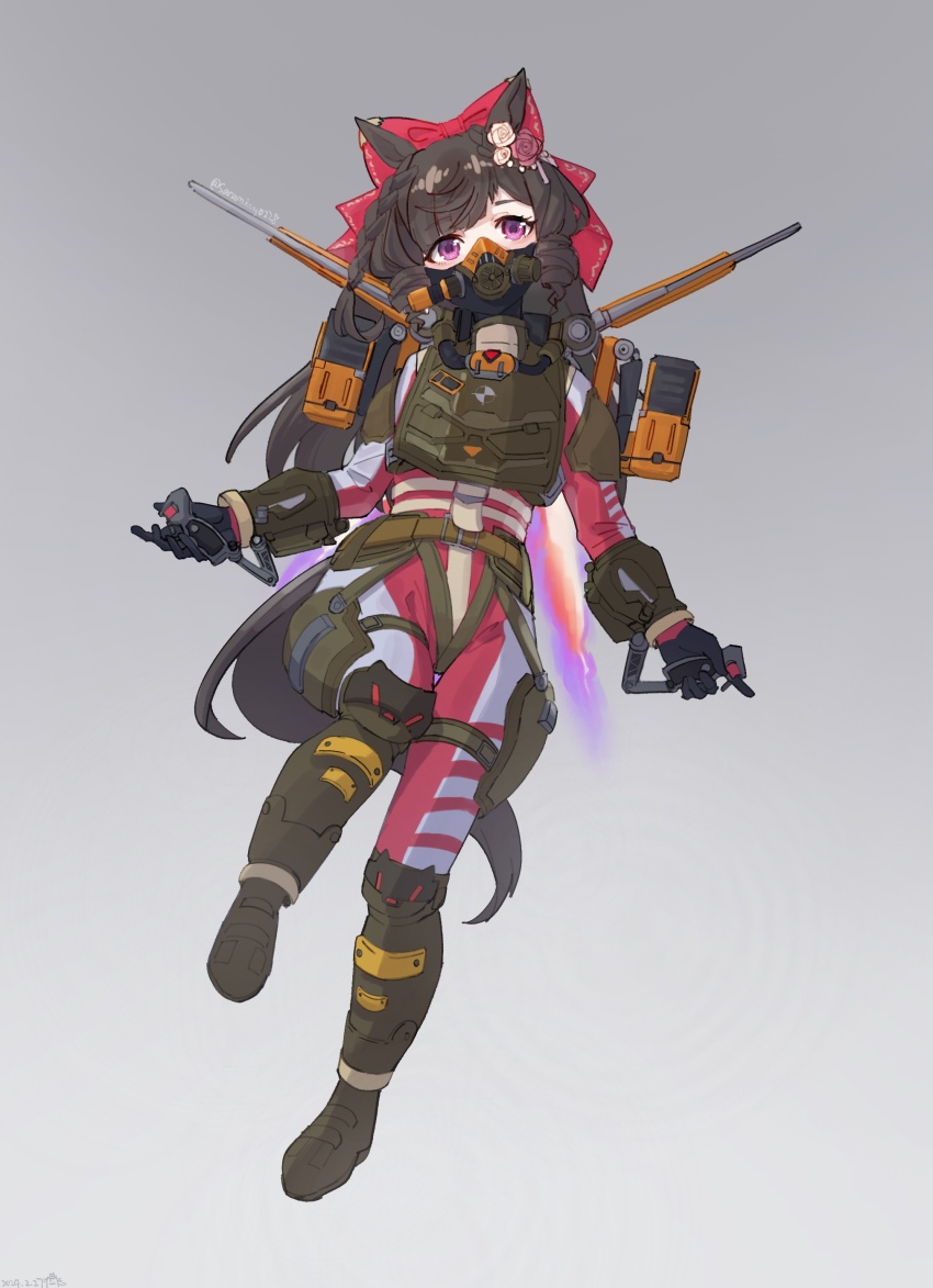 1girl, absurdres, alternate_costume, animal_ears, apex_legends, armor, black_hair, boots