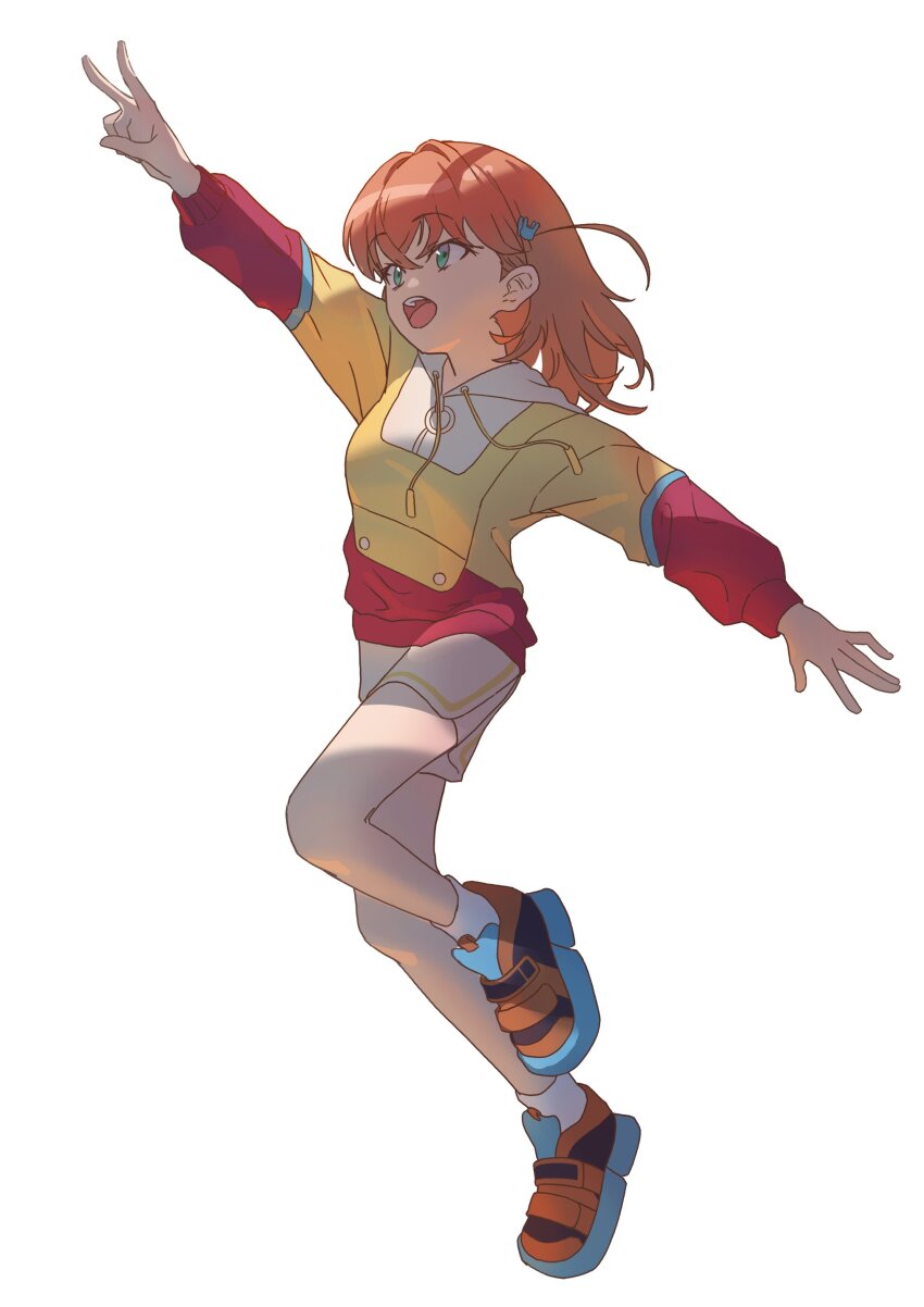 1girl, :d, absurdres, breasts, green_eyes, hair_ornament, highres, hinoshita_kaho