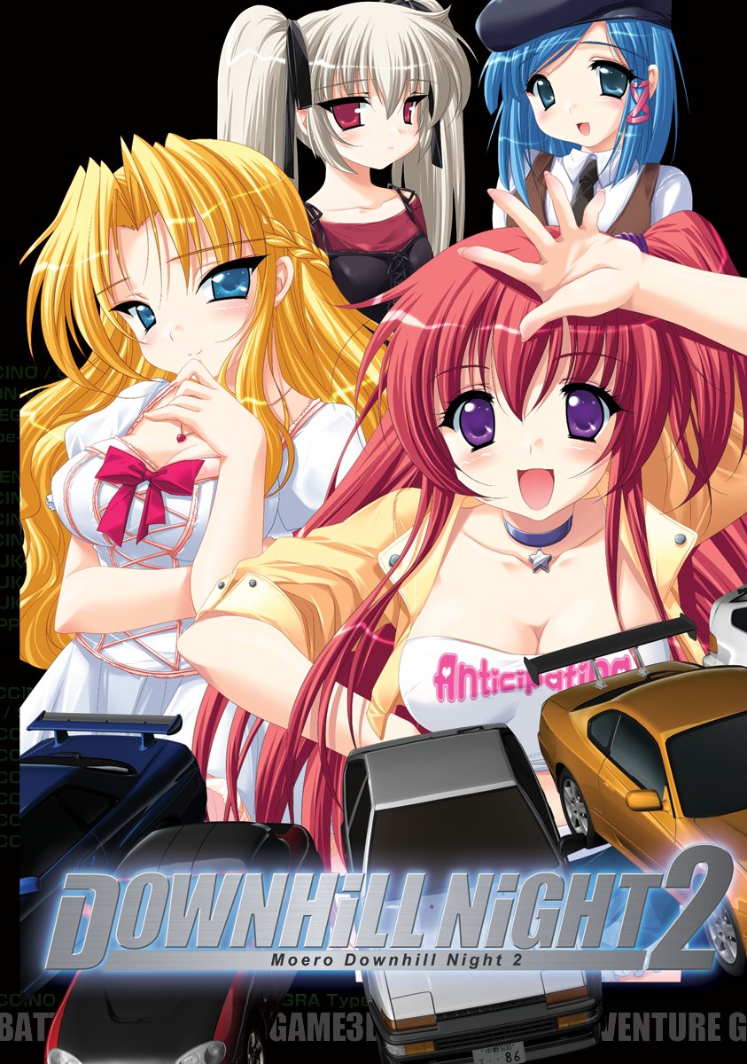 4girls, asagiri_tomomi, asahina_rinka, beret, black_camisole, black_headwear, black_necktie, blonde_hair