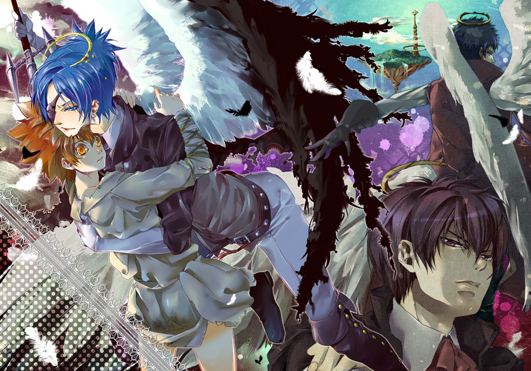 4boys, bad_id, bad_pixiv_id, blue_eyes, blue_hair, brown_eyes, brown_hair, eyepatch