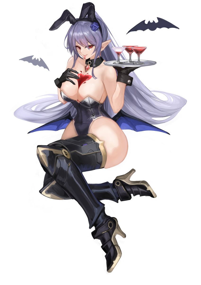 1girl, absurdres, aokuma_(yuuran_create), black_gloves, blue_hair, boots, breasts, champagne_coupe