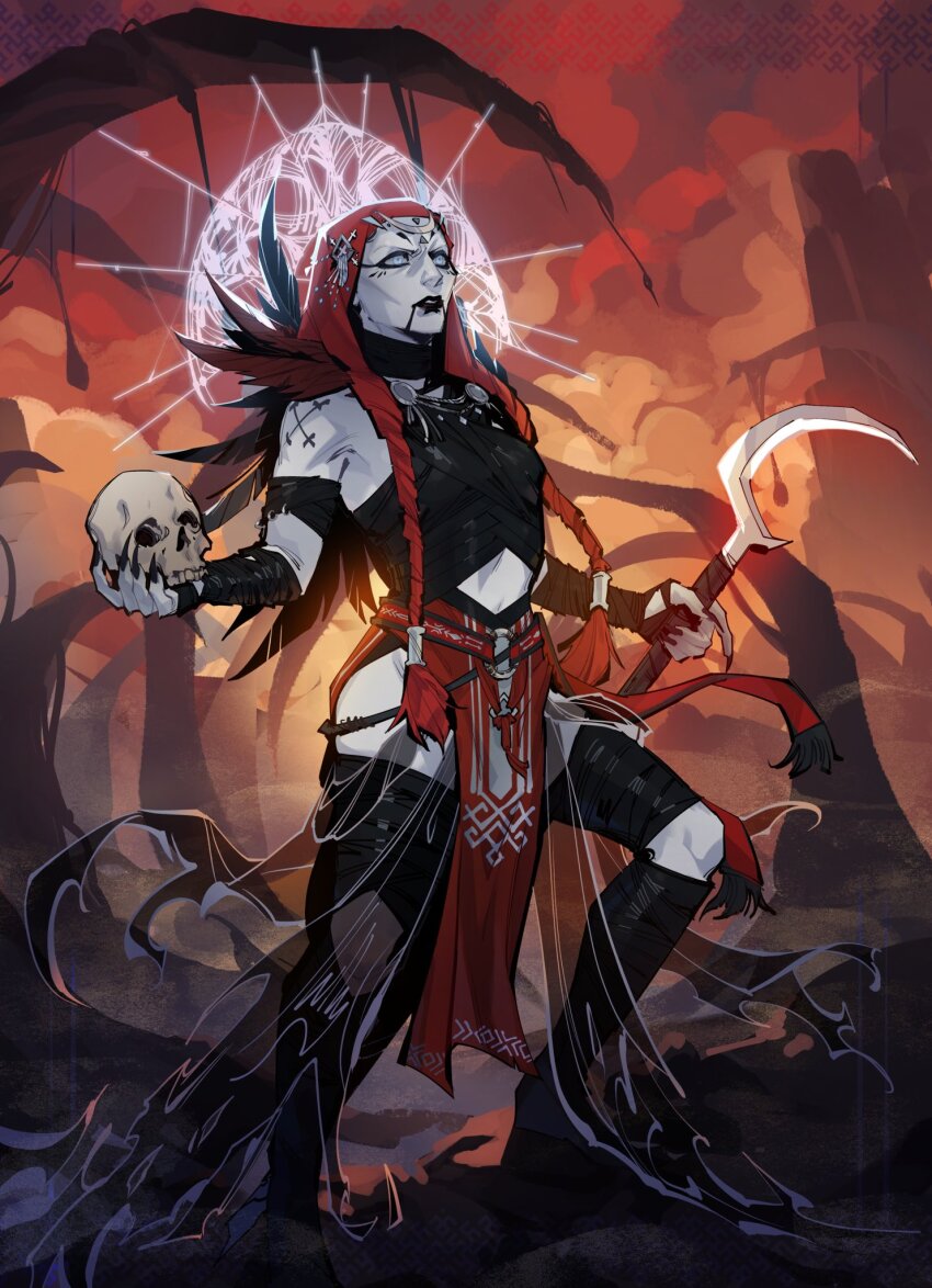 1girl, asajj_ventress, black_eyeliner, black_footwear, black_lips, blue_eyes, chest_binder, colored_skin