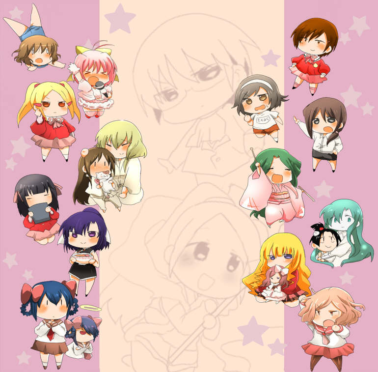 6+girls, aoyama_mio, ayukawa_tenri, board_game, cat, chibi, clenched_hand, elysia_de_lute_ima