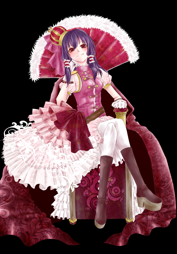 1girl, alternate_costume, black_hair, crown, female_focus, hakurei_reimu, mo2ica, monicanc