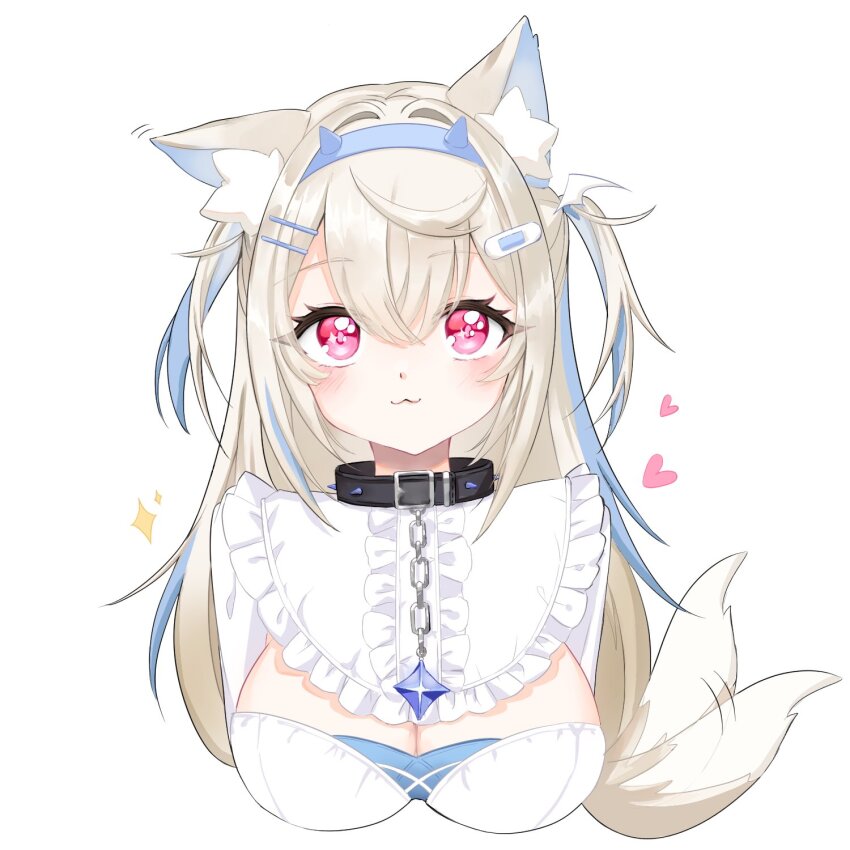 1girl, :3, animal_collar, animal_ear_fluff, animal_ears, arms_behind_back, bandaid, bandaid_hair_ornament