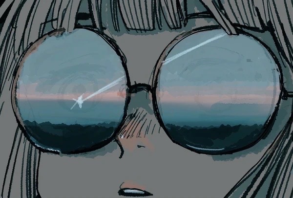 1girl, close-up, cloud, cloudy_sky, evening, light_brown_hair, long_bangs, long_hair