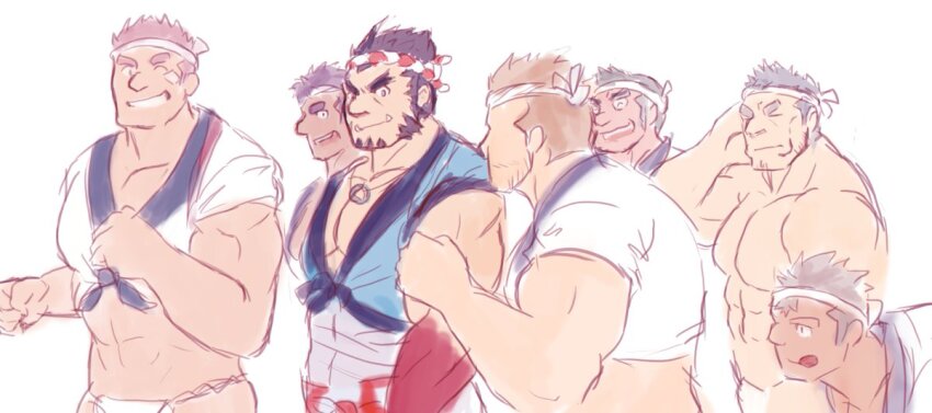 6+boys, :q, aether_deity_(housamo), bandaid, bara, character_request, colored_skin, ep06