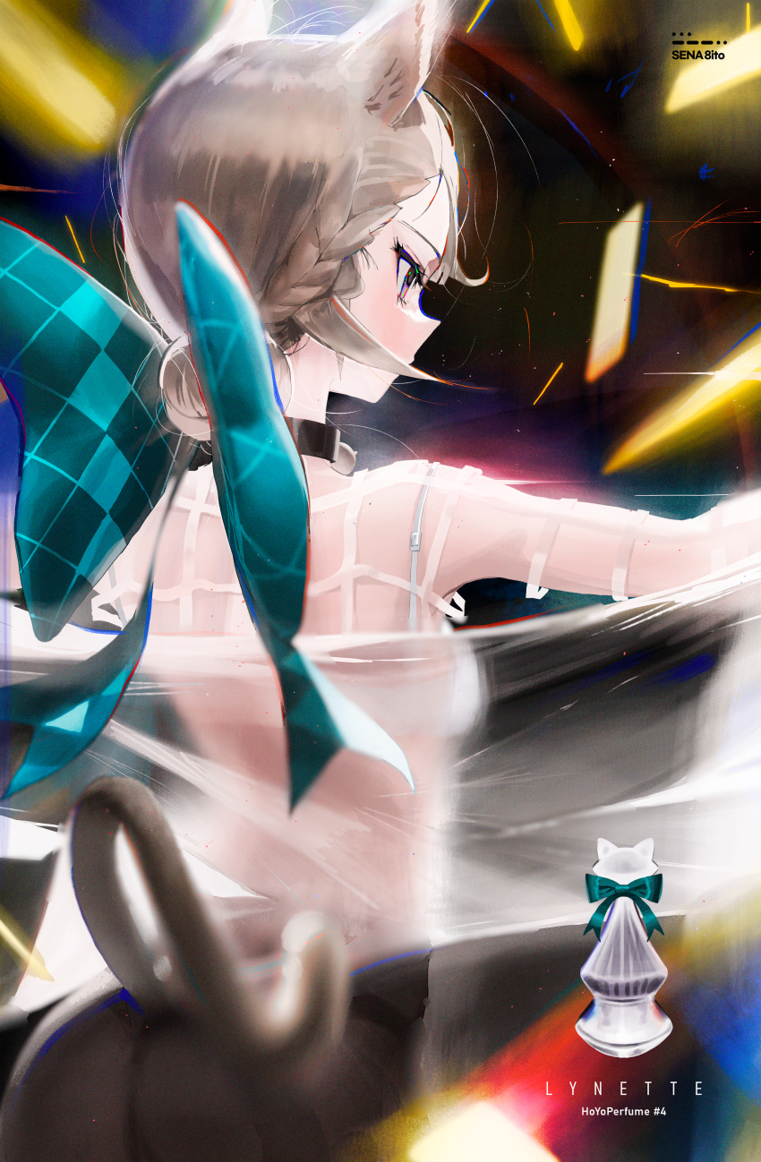 1girl, absurdres, alternate_costume, animal_ears, aqua_bow, artist_name, bell, black_background