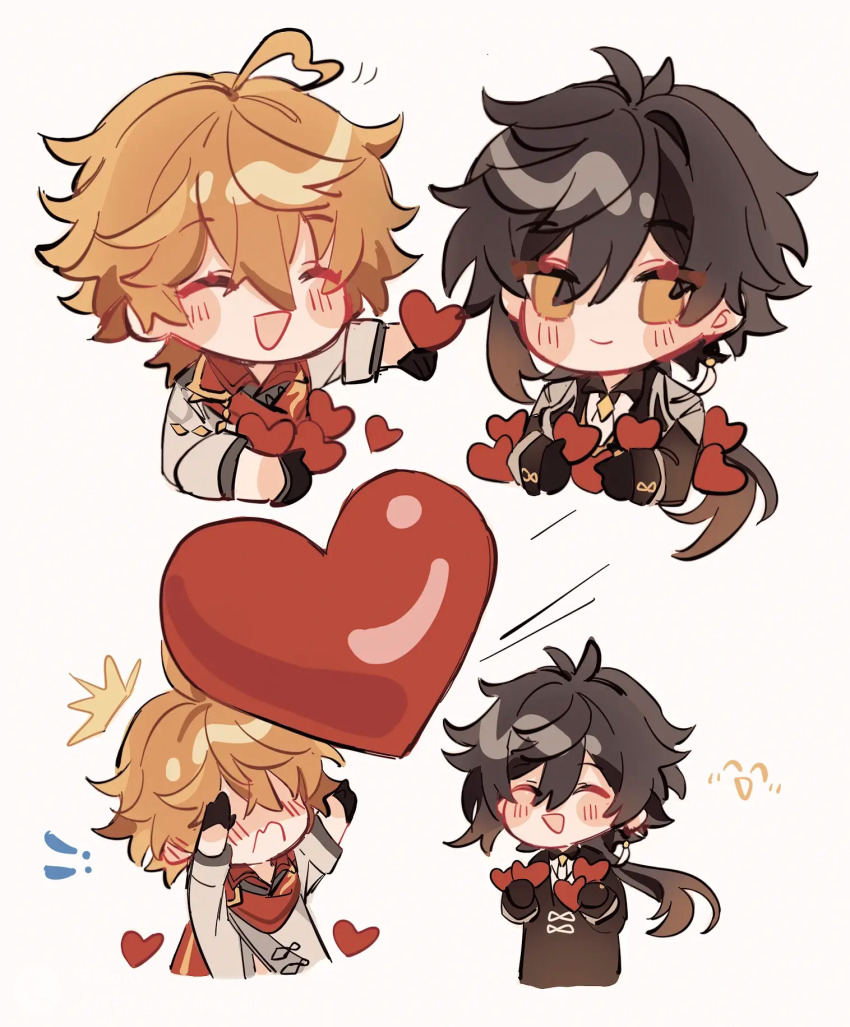 !, !!, 2boys, blush, chibi, genshin_impact, heart, highres