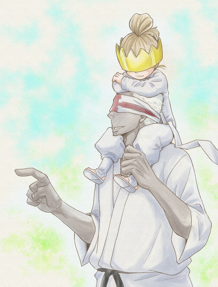 1boy, 1girl, blindfold, charon_(en'en_no_shouboutai), dark-skinned_male, dark_skin, en'en_no_shouboutai, haumea