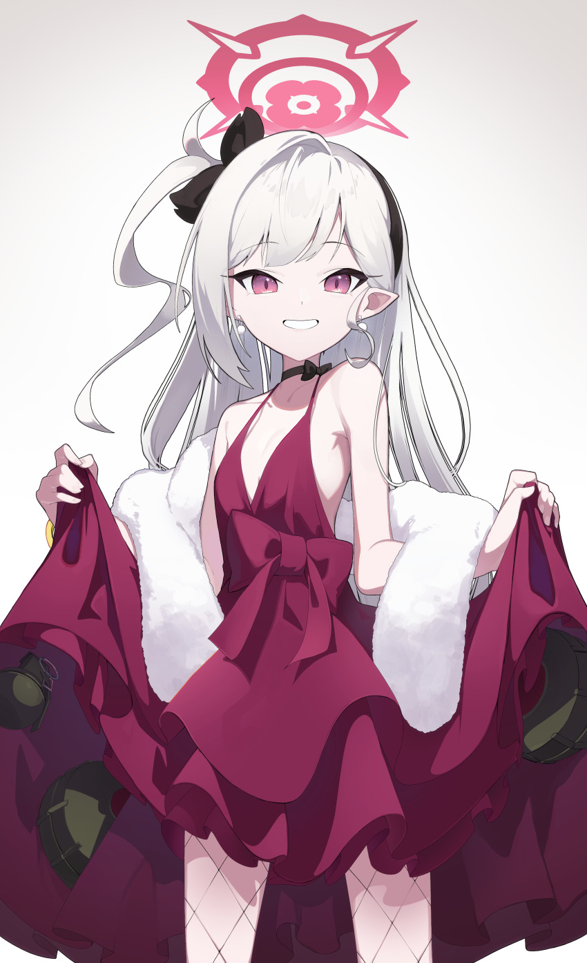 1girl, absurdres, black_choker, black_hairband, blue_archive, breasts, choker, clothes_lift