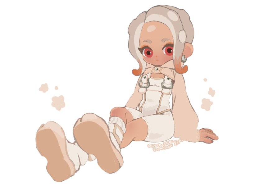 1girl, 20cm_snow, :o, agent_8_(splatoon), artist_name, bodysuit, brown_hair, dark-skinned_female