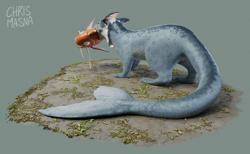 3d, animal_focus, artist_name, black_eyes, blender_(medium), carp, chris_masna, claws