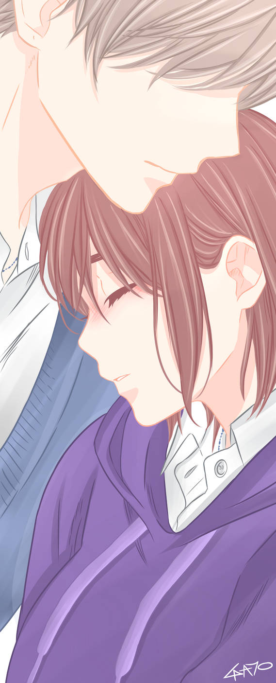 1boy, 1girl, blonde_hair, blush, brown_hair, closed_eyes, closed_mouth, hananoi-kun_to_koi_no_yamai