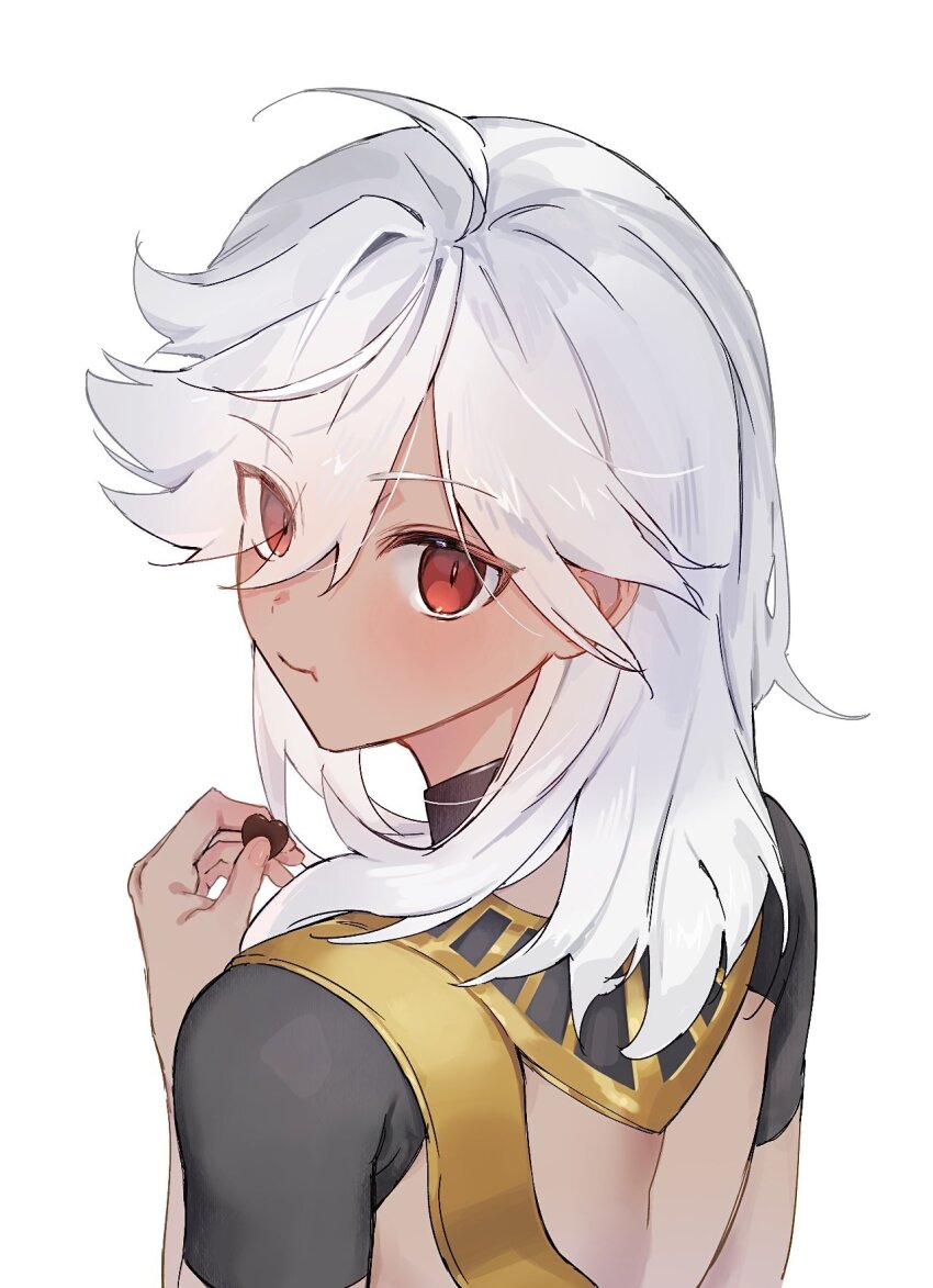 1boy, black_choker, blush, candy, chocolate, chocolate_heart, choker, closed_mouth