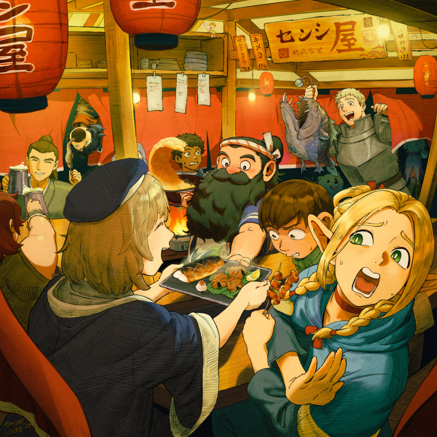 1girl, 3girls, 6+boys, ^_^, anglerfish, animal, animal_ears, armor