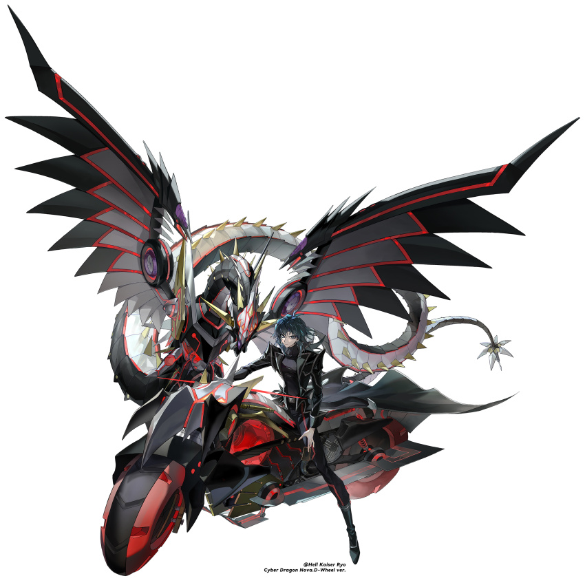 1boy, absurdres, between_fingers, black_jacket, black_pants, blue_hair, card, cyber_dragon_infinity