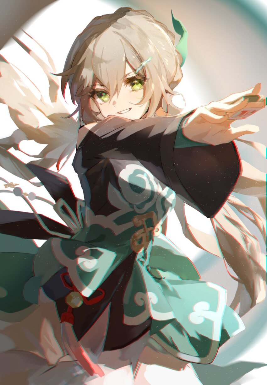 1girl, a_ji, blurry, blurry_background, brown_hair, chromatic_aberration, cowboy_shot, double-parted_bangs